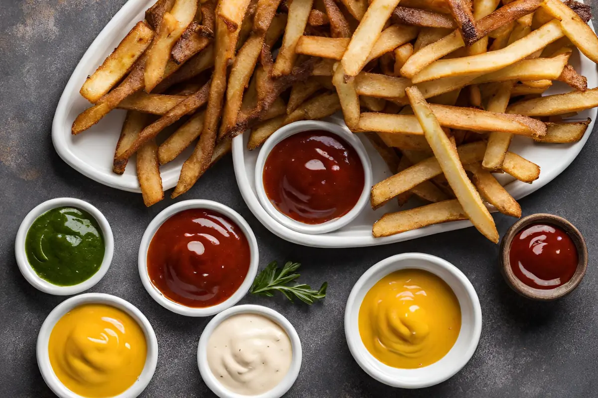 Seasoned fries served with dipping sauces