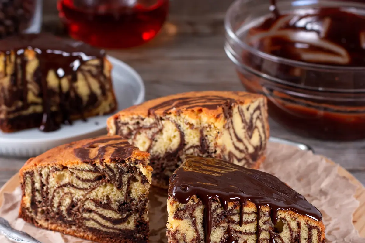 Close-up of a Zebra Cake slice