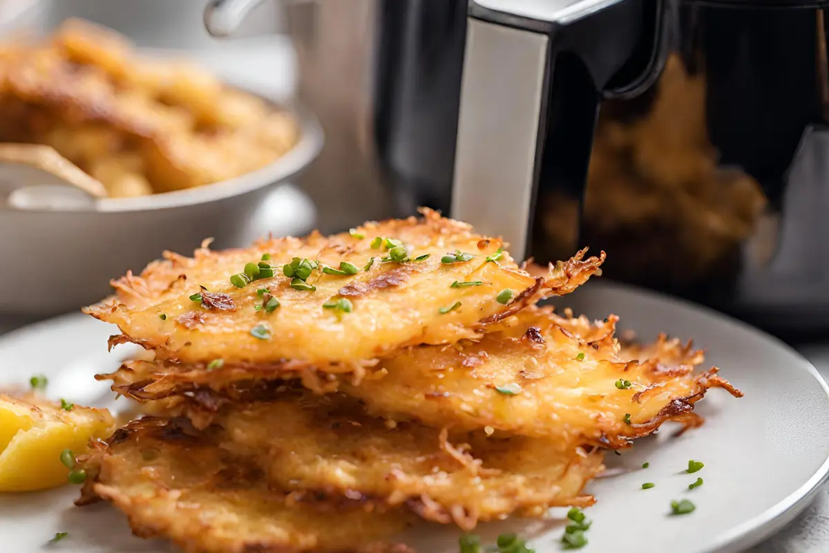 Crispy air fryer hash browns served for breakfast.