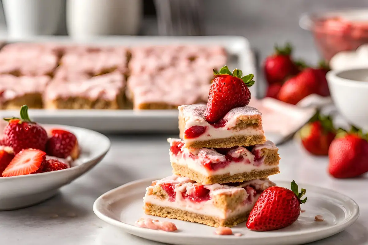 Homemade strawberry shortcake bars in the making