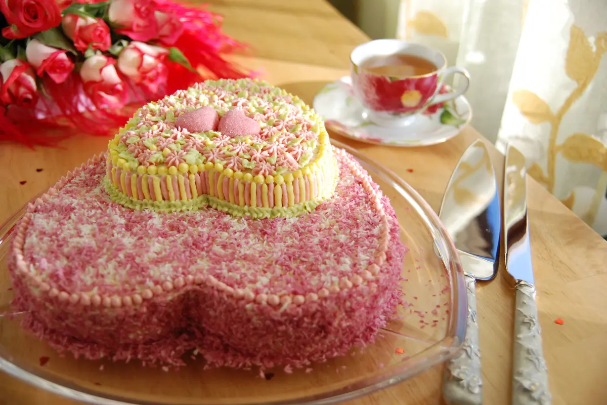 Variety of beautifully decorated heart-shaped cakes