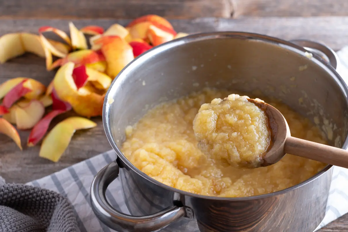 Preparing a perfectly balanced applesauce recipe.