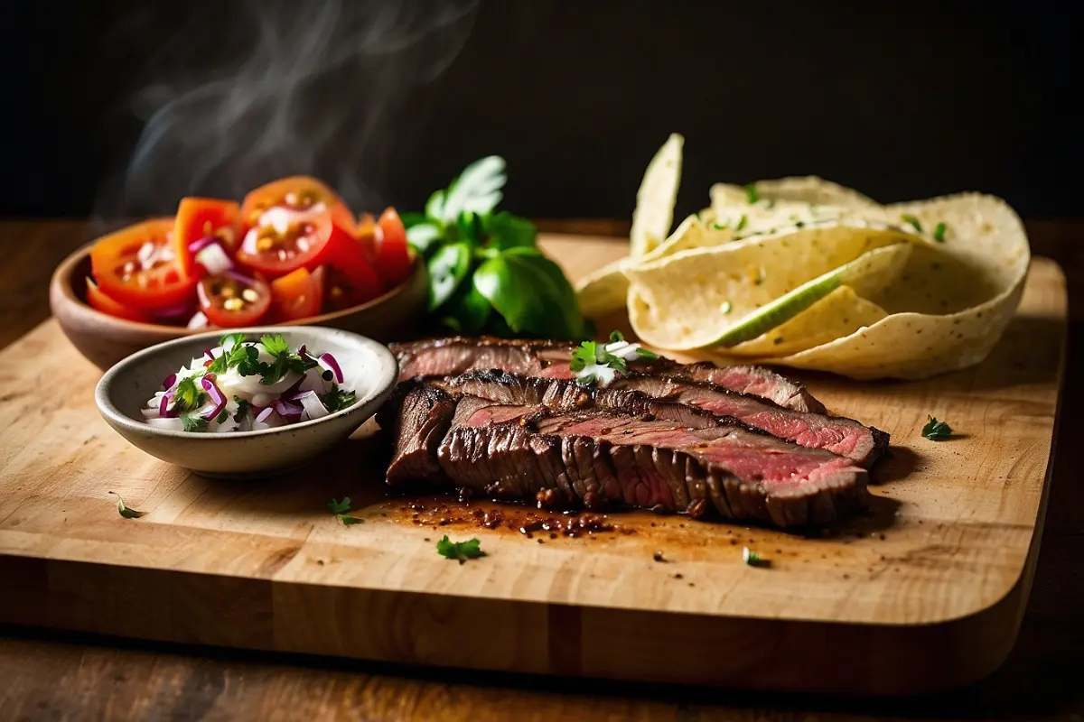 Grilled skirt steak ready for taco filling