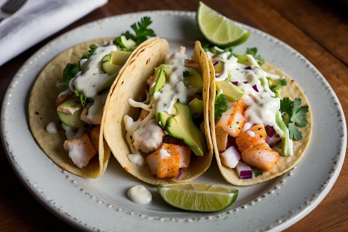 Grilled fish tacos with fresh lime on the side