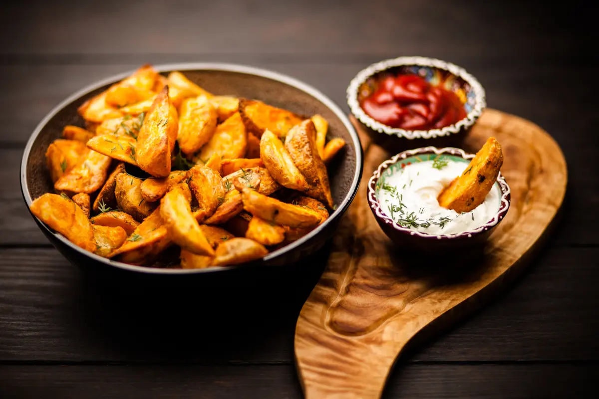  Gourmet air-fried fries with creative toppings.