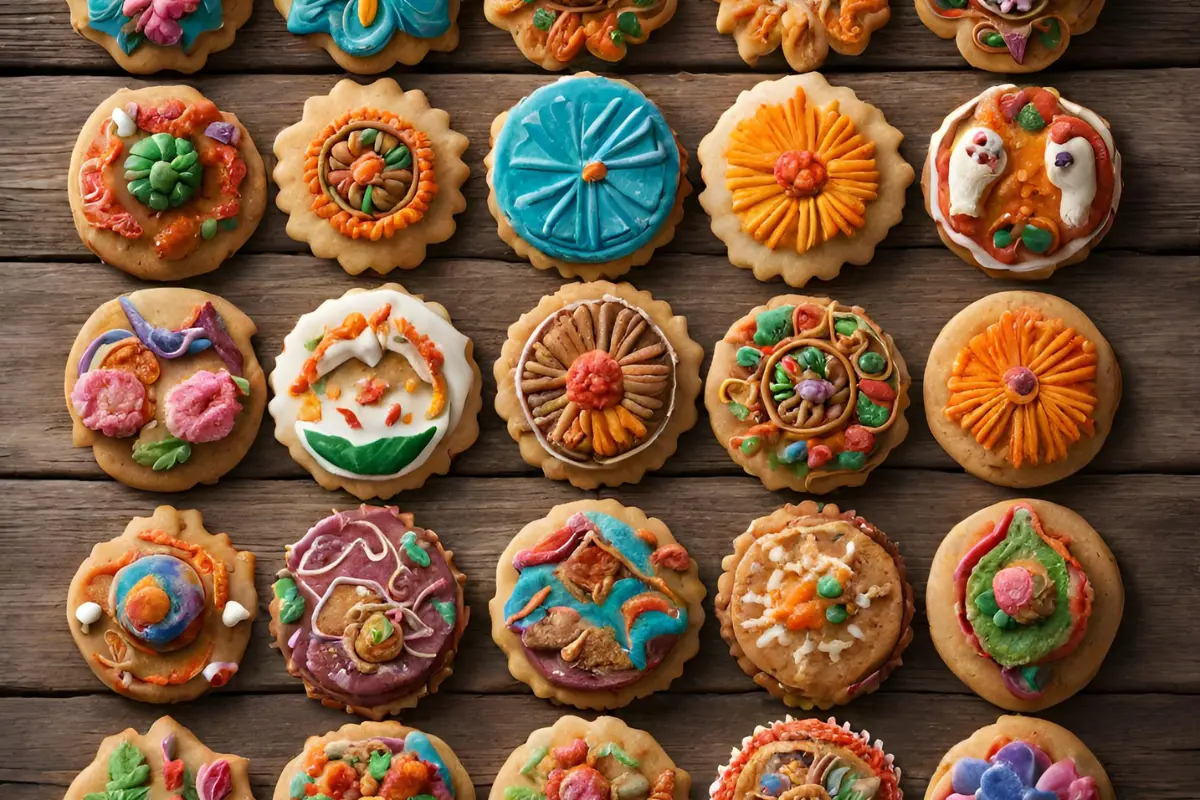 Colorful assortment of traditional Mexican cookies.